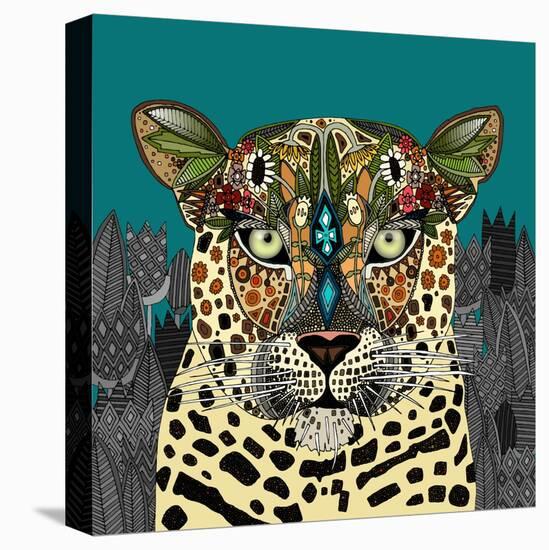 Leopard Queen Teal-Sharon Turner-Stretched Canvas