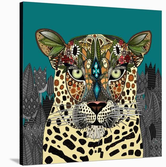 Leopard Queen Teal-Sharon Turner-Stretched Canvas