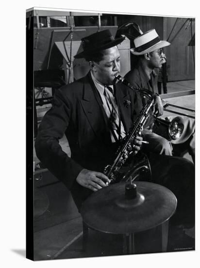 Lester Young and Trombonist at Recording Session for Jammin' the Blues-Gjon Mili-Premier Image Canvas