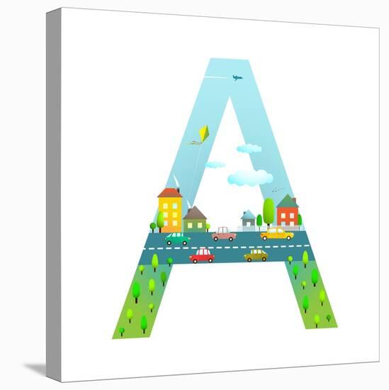 Letter A of the Latin Alphabet for Children. Fun Alphabet Letter for Boys and Girls with City, Hous-Popmarleo-Stretched Canvas