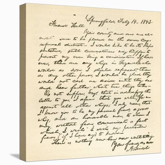 Letter from Abraham Lincoln to Alden Hall, Dated February 14, 1843-Abraham Lincoln-Premier Image Canvas