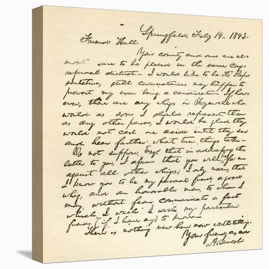 Letter from Abraham Lincoln to Alden Hall, Dated February 14, 1843-Abraham Lincoln-Premier Image Canvas
