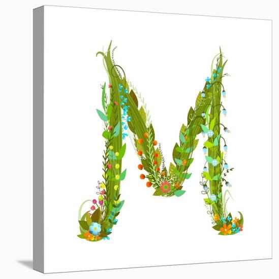 Letter M Flower Calligraphy Floral Elegant Decorative Alphabet. Floral Colorful Calligraphy Design-Popmarleo-Stretched Canvas