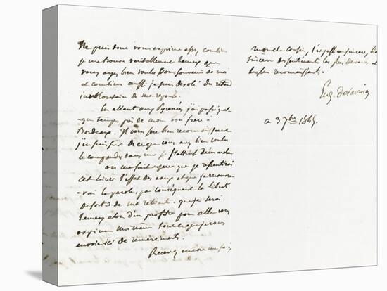 Lettre autographe signée Eugène Delacroix à P.A Berryer, 3 Septembre 1845-Eugene Delacroix-Premier Image Canvas