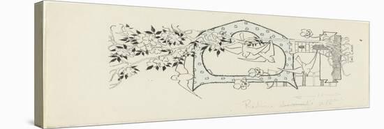 Lettre ornée  D , éléments architecturaux, oiseaux et branches d'arbres fruitiers-Emile Causé-Premier Image Canvas