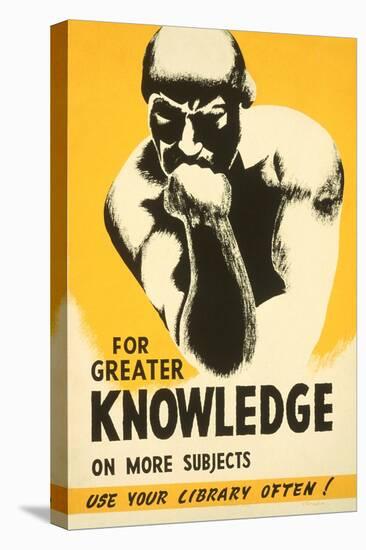 Library Poster with the Thinker-null-Stretched Canvas
