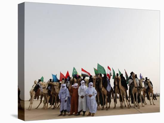 Libyan Camel Riders Holding Flags of Arab Countries Gather to Perform at Sirte Airport-null-Premier Image Canvas