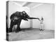 Life Photographer Arthur Schatz with Elephant While Shooting Story on the Franklin Park Zoo-Arthur Schatz-Premier Image Canvas