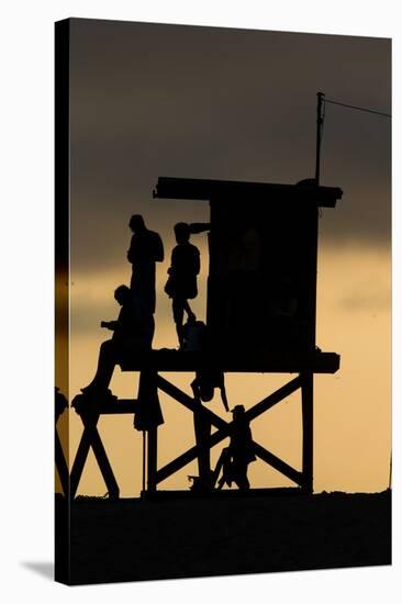 Lifeguard Tower and tourists on the beach, Laguna Beach, California, USA-null-Stretched Canvas