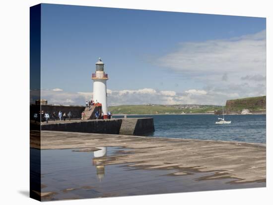 Lighthouse at Entrance to Outer Harbour, Motor Yacht Entering, Whitehaven, Cumbria, England, UK-James Emmerson-Premier Image Canvas