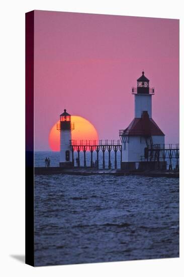 Lighthouse at sunset, St. Joseph, Michigan, USA-null-Premier Image Canvas