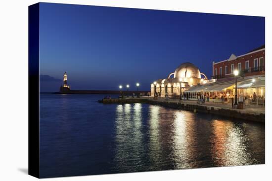 Lighthouse at Venetian Port and Turkish Mosque Hassan Pascha at Night, Chania, Crete-Markus Lange-Premier Image Canvas