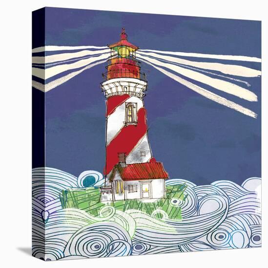 Lighthouse2A    dark sky, turbulent water, rough seas, little house-Robbin Rawlings-Stretched Canvas