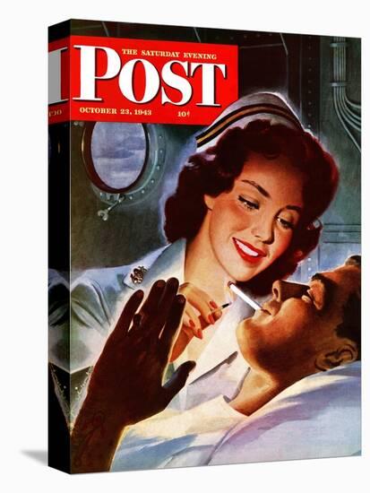 "Lighting His Cigarette," Saturday Evening Post Cover, October 23, 1943-Jon Whitcomb-Premier Image Canvas