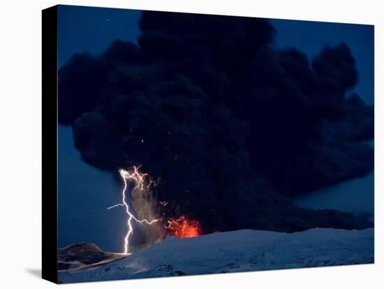 Lighting Seen Amid the Lava and Ash Erupting from the Vent of the Volcano in Central Iceland-null-Premier Image Canvas