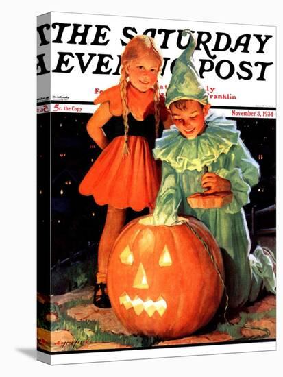 "Lighting the Pumpkin," Saturday Evening Post Cover, November 3, 1934-Eugene Iverd-Premier Image Canvas