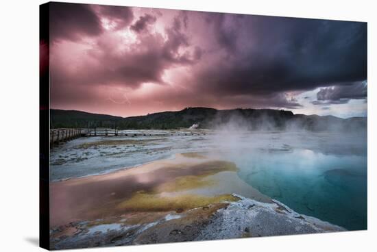 Lightining Illuminates The Sunset Sky Over Biscuit Basin, Yellowstone National Park-Bryan Jolley-Stretched Canvas