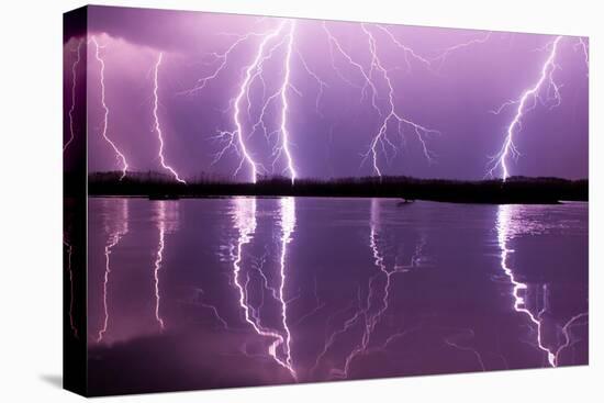 Lightning storm over Lake Csaj, Hungary-Bence Mate-Premier Image Canvas