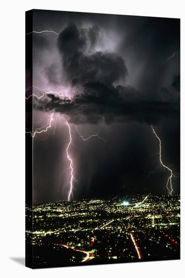 Lightning Strikes At Night In Tucson, Arizona, USA-Keith Kent-Premier Image Canvas