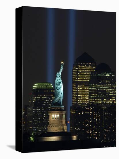 Lights from the Former World Trade Center Site Can be Seen on Both Sides of the Statue of Liberty-null-Premier Image Canvas