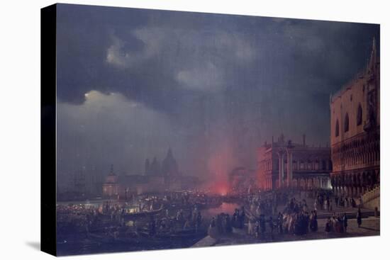 Lights in Venice (Night Scene of a Outdoor Party in Venice)-Ippolito Caffi-Stretched Canvas