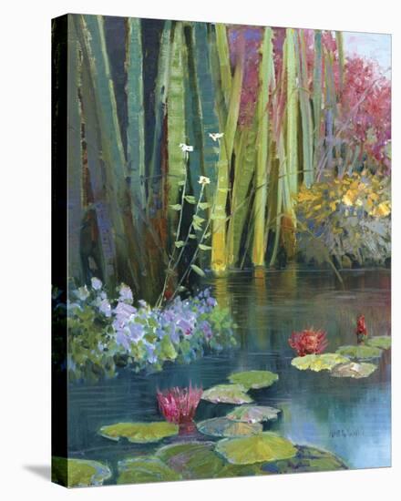 Lilies Adorning The Pond-Kent Wallis-Stretched Canvas