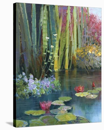 Lilies Adorning The Pond-Kent Wallis-Stretched Canvas