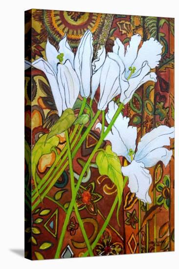 Lilies Against a Patterned Fabric-Joan Thewsey-Premier Image Canvas