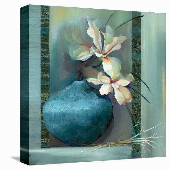 Lilies in a Blue Vase-Louise Montillio-Stretched Canvas