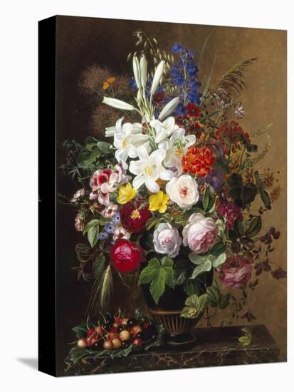 Lilies, Pelargonium and Roses in a Greek Vase-Johan Laurentz Jensen-Premier Image Canvas