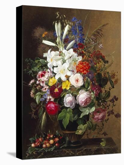 Lilies, Pelargonium and Roses in a Greek Vase-Johan Laurentz Jensen-Premier Image Canvas