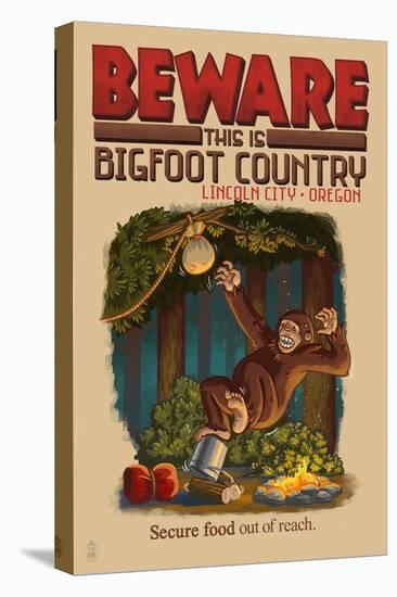 Lincoln City, Oregon - Bigfoot Country - Secure Food Out of Reach-Lantern Press-Stretched Canvas