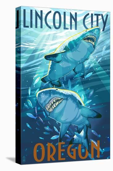 Lincoln City, Oregon - Stylized Tiger Sharks-Lantern Press-Stretched Canvas