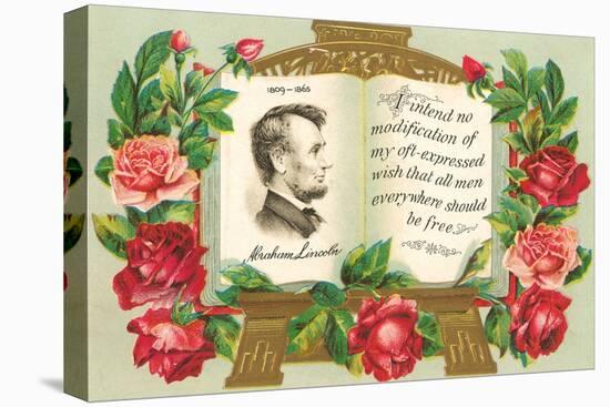 Lincoln in Book with Quotation-null-Stretched Canvas