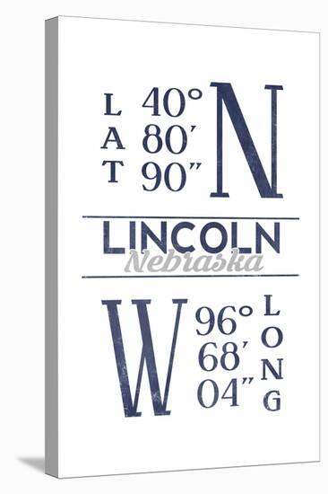 Lincoln, Nebraska - Latitude and Longitude (Blue)-Lantern Press-Stretched Canvas