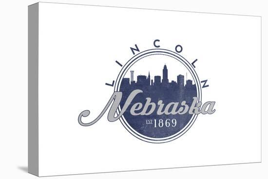 Lincoln, Nebraska - Skyline Seal (Blue)-Lantern Press-Stretched Canvas