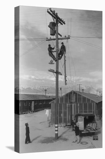 Line Crew at Work in Manzanar-Ansel Adams-Stretched Canvas