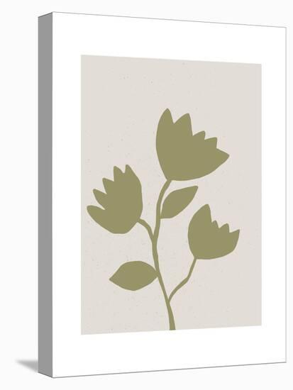 Linocut Wildflower in Olive Green-null-Stretched Canvas
