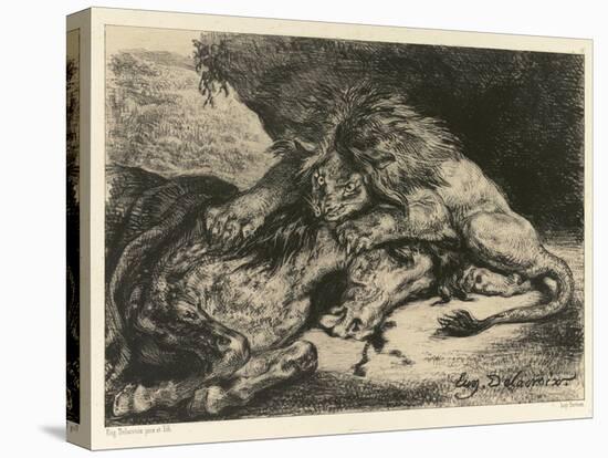 Lion Devouring a Horse, 1844 (Litho on Chine Collé on Paper)-Ferdinand Victor Eugene Delacroix-Premier Image Canvas