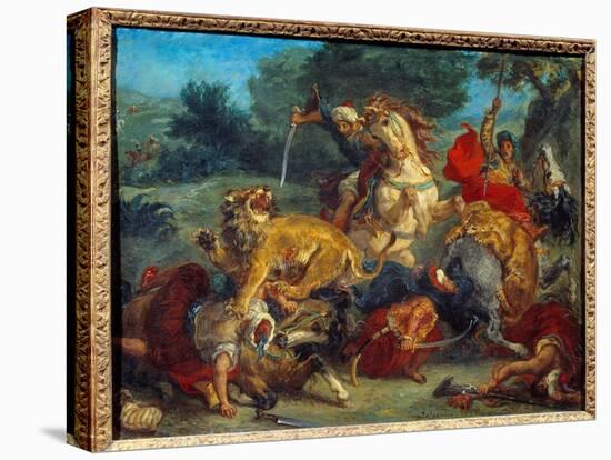 Lion Hunt. Painting by Eugene Delacroix (1798-1863), 1855. Oil on Canvas. Dim: 0.56 X 0.73M. Stockh-Ferdinand Victor Eugene Delacroix-Premier Image Canvas