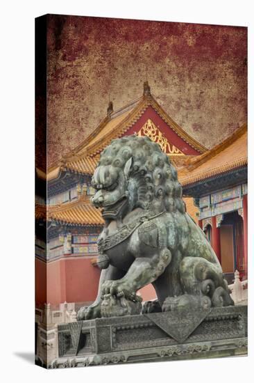 Lion Statue Standing Guard Forbidden City, Beijing, China-Darrell Gulin-Premier Image Canvas