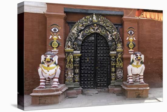Lion Statues Outside a Gate at the Taleju Temple, Durbar Square, Kathmandu, Nepal, Asia-John Woodworth-Premier Image Canvas
