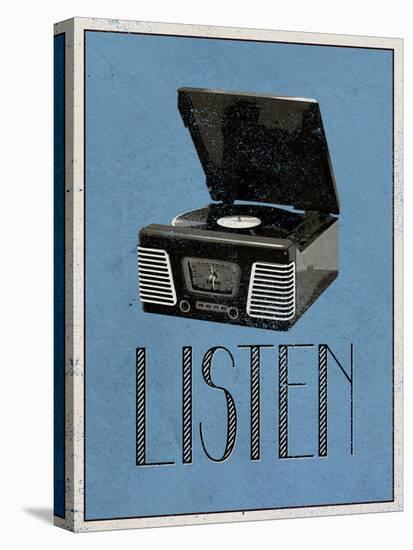 Listen Retro Record Player Art Poster Print-null-Stretched Canvas
