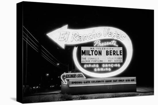 Lit Up Sign of El Rancho Vegas Advertising Milton Berle and Supporting Acts, Las Vegas, 1958-Allan Grant-Premier Image Canvas
