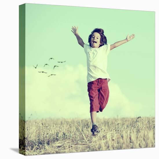 Little Boy Running Feeling Happiness and Freedom-zurijeta-Premier Image Canvas