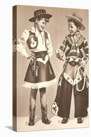 Little Cowboy and Cowgirl in Outfits-null-Stretched Canvas