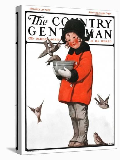 "Little Girl Feeding Birds," Country Gentleman Cover, January 31, 1925-Sarah Stilwell Weber-Premier Image Canvas