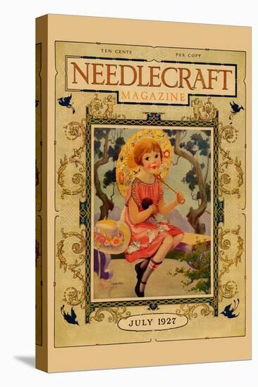 Little Girl Holds a Doll and Sports and Umbrella-Needlecraft Magazine-Stretched Canvas