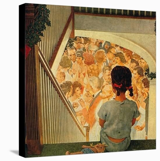 Little Girl Looking Downstairs at Christmas Party-Norman Rockwell-Premier Image Canvas