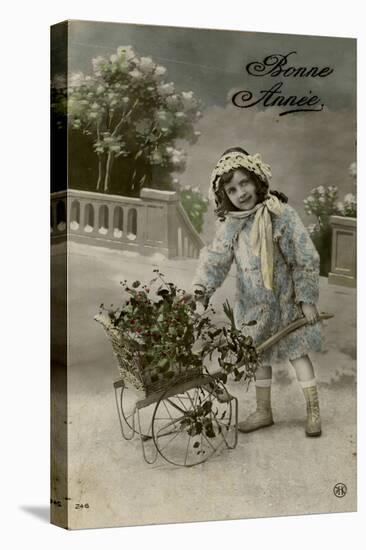 Little Girl on a New Year's Postcard-null-Stretched Canvas